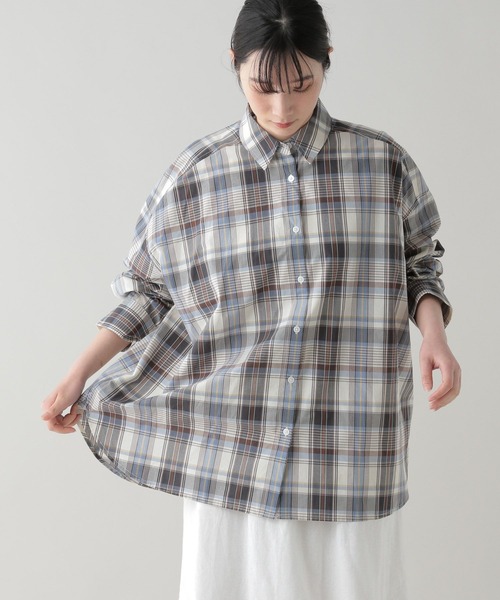 studio CLIP（スタディオクリップ）の「《natural by clip》アソートチェックワイドシャツ（シャツ/ブラウス・レディース・ブルー/ベージュ・FREE）」の2枚目の写真