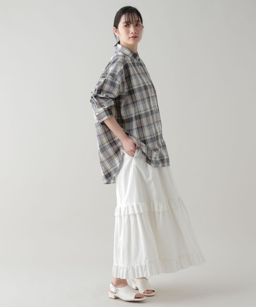 studio CLIP（スタディオクリップ）の「《natural by clip》アソートチェックワイドシャツ（シャツ/ブラウス・レディース・ブルー/ベージュ・FREE）」の4枚目の写真