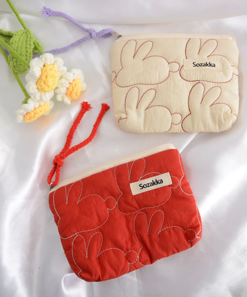 float】うさぎ ラビット エンボス マルチポーチ(タッセル付き)（ポーチ