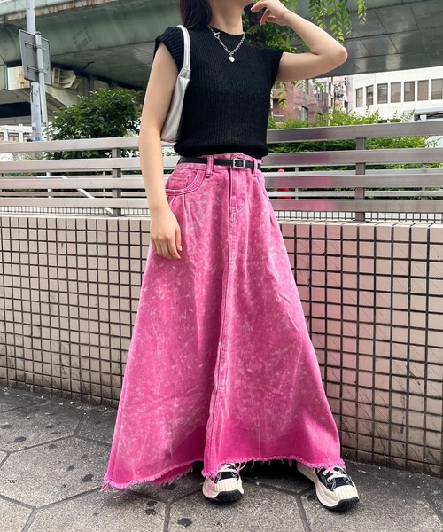 ROSE BUD DAMEGE デニムスカート ピンク セール】DAMEGE DENIM SKIRT（デニムスカート）｜ROSE BUD