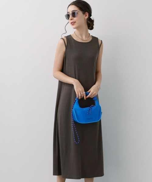 saloon（サルーン）の「SALOON(サルーン)/　テレコノースリワンピース【洗濯機洗い可】（ワンピース・レディース・オレンジ/ダークブラウン/ブラック・FREE）」の10枚目の写真