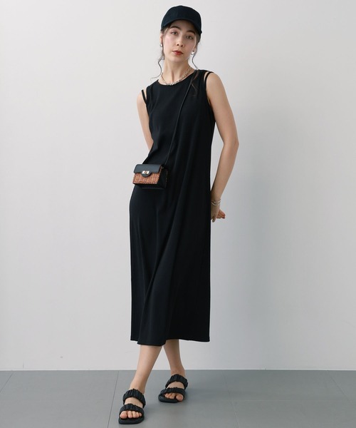 saloon（サルーン）の「SALOON(サルーン)/　テレコノースリワンピース【洗濯機洗い可】（ワンピース・レディース・オレンジ/ダークブラウン/ブラック・FREE）」の8枚目の写真