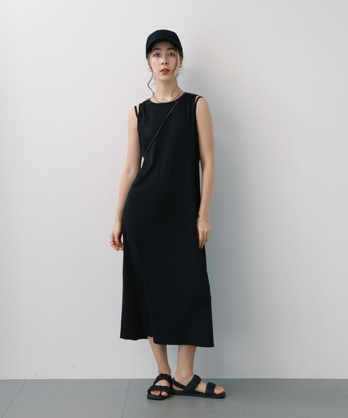 saloon（サルーン）の「SALOON(サルーン)/　テレコノースリワンピース【洗濯機洗い可】（ワンピース・レディース・オレンジ/ダークブラウン/ブラック・FREE）」の4枚目の写真