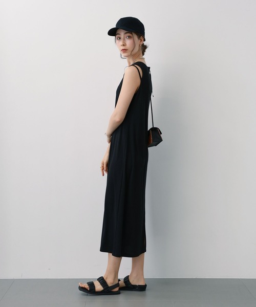 saloon（サルーン）の「SALOON(サルーン)/　テレコノースリワンピース【洗濯機洗い可】（ワンピース・レディース・オレンジ/ダークブラウン/ブラック・FREE）」の9枚目の写真