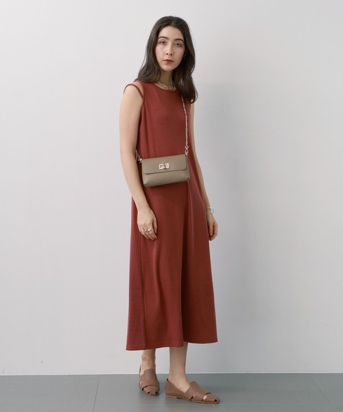 saloon（サルーン）の「SALOON(サルーン)/　テレコノースリワンピース【洗濯機洗い可】（ワンピース・レディース・オレンジ/ダークブラウン/ブラック・FREE）」の15枚目の写真