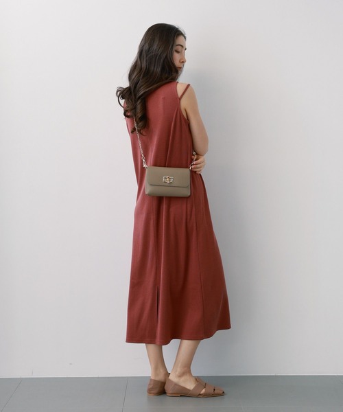 saloon（サルーン）の「SALOON(サルーン)/　テレコノースリワンピース【洗濯機洗い可】（ワンピース・レディース・オレンジ/ダークブラウン/ブラック・FREE）」の6枚目の写真