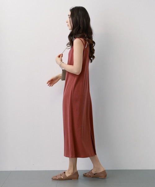 saloon（サルーン）の「SALOON(サルーン)/　テレコノースリワンピース【洗濯機洗い可】（ワンピース・レディース・オレンジ/ダークブラウン/ブラック・FREE）」の16枚目の写真