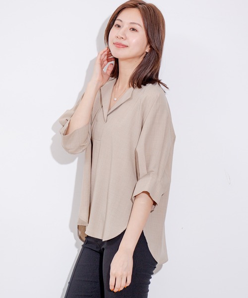 Jayro（ジャイロ）の「麻調合わせネックサークルブラウス（シャツ/ブラウス・レディース・ネイビー/ベージュ/オリーブ・FREE）」の3枚目の写真
