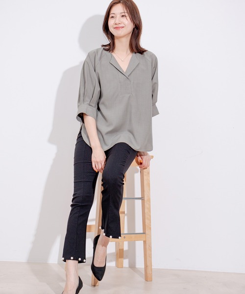 Jayro（ジャイロ）の「麻調合わせネックサークルブラウス（シャツ/ブラウス・レディース・ネイビー/ベージュ/オリーブ・FREE）」の13枚目の写真