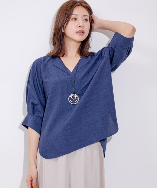 Jayro（ジャイロ）の「麻調合わせネックサークルブラウス（シャツ/ブラウス・レディース・ネイビー/ベージュ/オリーブ・FREE）」の14枚目の写真