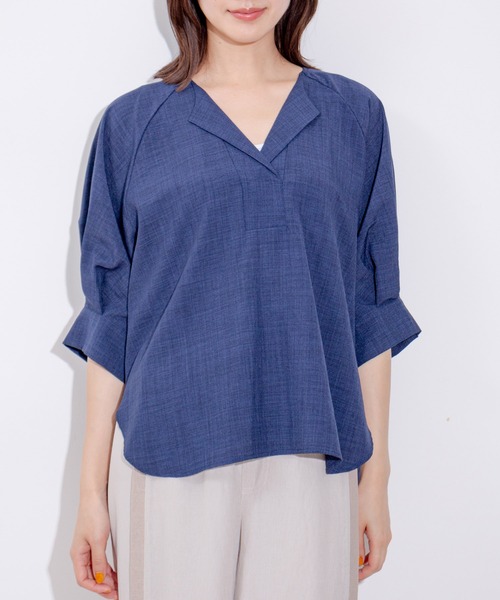 Jayro（ジャイロ）の「麻調合わせネックサークルブラウス（シャツ/ブラウス・レディース・ネイビー/ベージュ/オリーブ・FREE）」の18枚目の写真