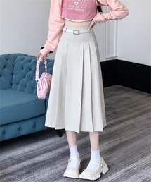 フロントプリーツロングスカート ベルト付け2点セット