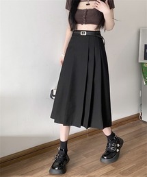 フロントプリーツロングスカート ベルト付け2点セット