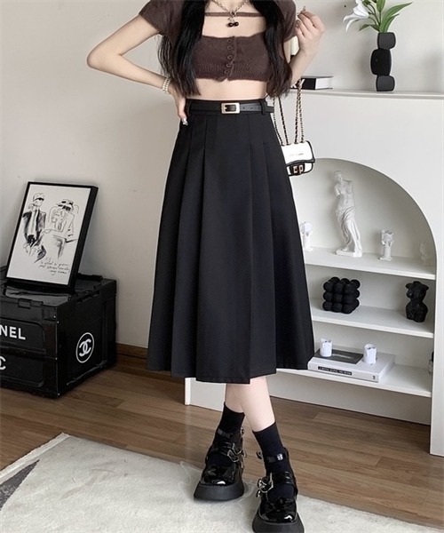 FREE STYLISTS（フリー スタイリスト）の「フロントプリーツロングスカート ベルト付け2点セット（スカート・レディース・ブラック/ベージュ/グレー/アイボリー・S/L/XL/M）」の19枚目の写真