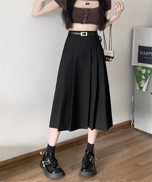 FREE STYLISTS（フリー スタイリスト）の「フロントプリーツロングスカート ベルト付け2点セット（スカート・レディース・ブラック/ベージュ/グレー/アイボリー・S/L/XL/M）」の17枚目の写真