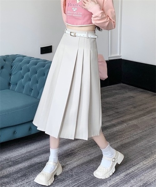 FREE STYLISTS（フリー スタイリスト）の「フロントプリーツロングスカート ベルト付け2点セット（スカート・レディース・ブラック/ベージュ/グレー/アイボリー・S/L/XL/M）」の22枚目の写真
