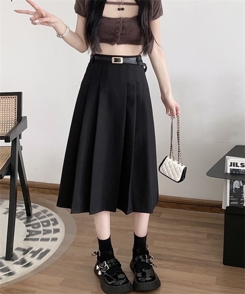 FREE STYLISTS（フリー スタイリスト）の「フロントプリーツロングスカート ベルト付け2点セット（スカート・レディース・ブラック/ベージュ/グレー/アイボリー・S/L/XL/M）」の20枚目の写真