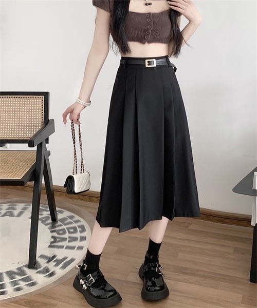 FREE STYLISTS（フリー スタイリスト）の「フロントプリーツロングスカート ベルト付け2点セット（スカート・レディース・ブラック/ベージュ/グレー/アイボリー・S/L/XL/M）」の15枚目の写真