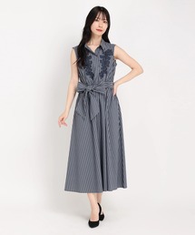 STRAWBERRY-FIELDS | フラワー刺繍ストライプワンピース(シャツワンピース)