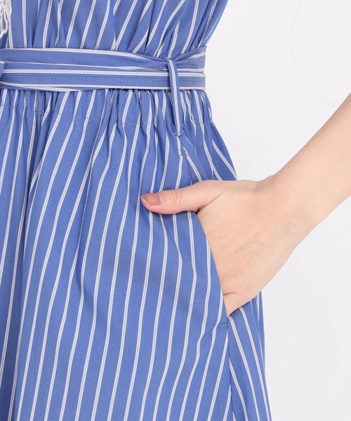 STRAWBERRY-FIELDS(ストロベリーフィールズ)の「フラワー刺繍ストライプワンピース(シャツワンピース・レディース・ブルー/ネイビー・2)」の13枚目の写真