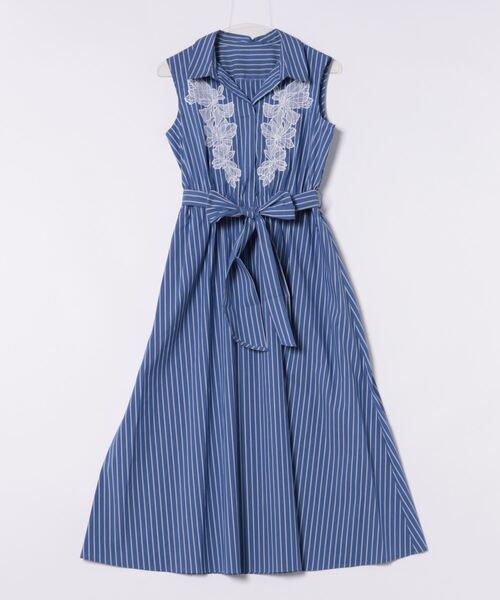 STRAWBERRY-FIELDS(ストロベリーフィールズ)の「フラワー刺繍ストライプワンピース(シャツワンピース・レディース・ブルー/ネイビー・2)」の14枚目の写真