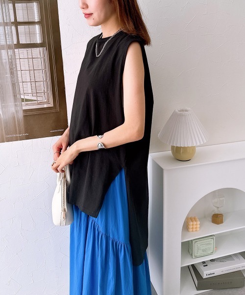 nissen（ニッセン）の「綿１００％バックテールノースリーブＴシャツ（Tシャツ/カットソー・レディース・アイボリー/グレイッシュベージュ/ブラック・L/M）」の3枚目の写真