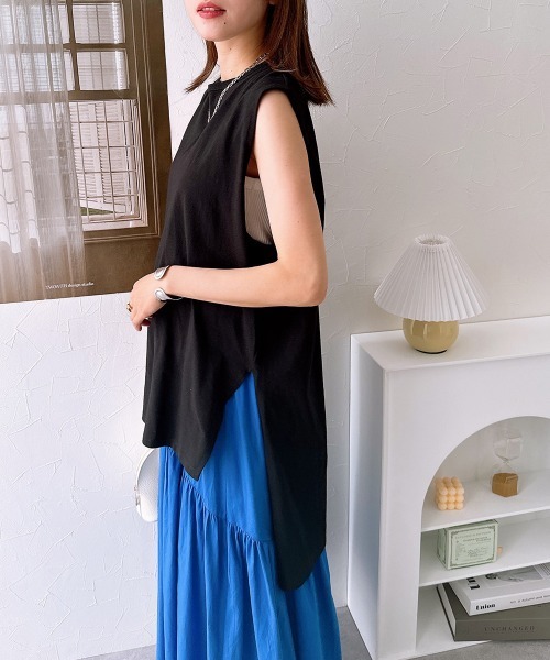 nissen（ニッセン）の「綿１００％バックテールノースリーブＴシャツ（Tシャツ/カットソー・レディース・アイボリー/グレイッシュベージュ/ブラック・L/M）」の17枚目の写真