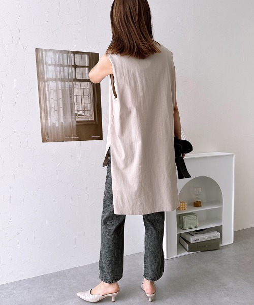 nissen（ニッセン）の「綿１００％バックテールノースリーブＴシャツ（Tシャツ/カットソー・レディース・アイボリー/グレイッシュベージュ/ブラック・L/M）」の22枚目の写真