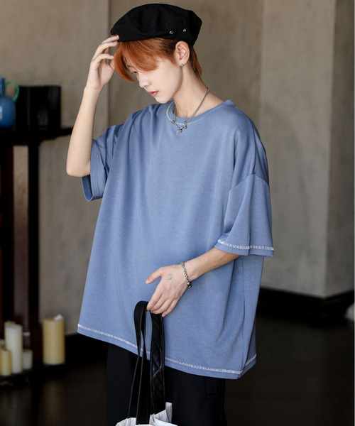 【セール】【neos】ルーズシルエット 配色 ハンドステッチ クルーネック ハーフスリーブ Tシャツ（Tシャツ/カットソー）｜neos（ネオス）