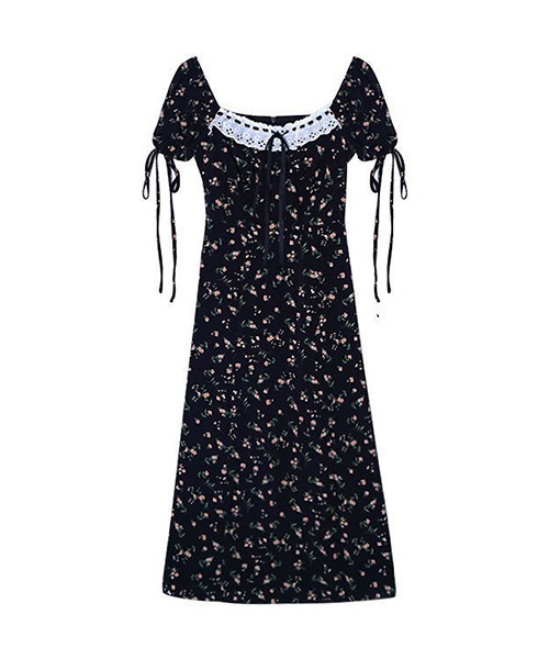 gossip！ロサンゼルス（ゴシップロサンゼルス）の「リボン　レトロ 小花柄 スリットワンピース（ワンピース・レディース・ブラック・FREE）」の11枚目の写真