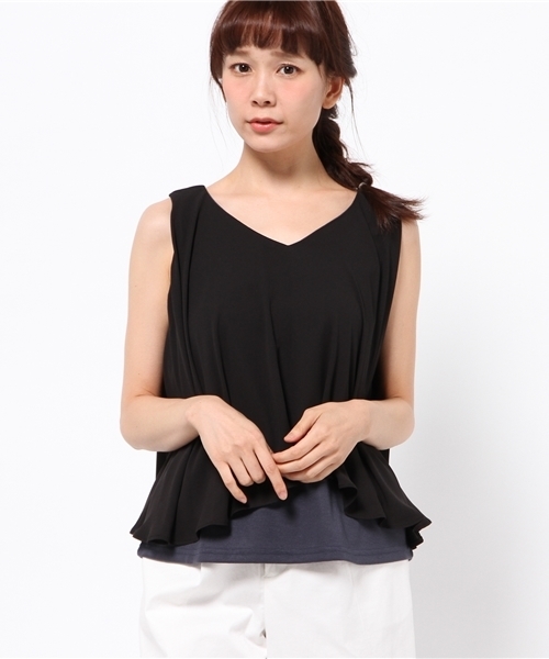 DouDou（ドゥドゥ）の「【DouDou】フレアタンクブラウス（シャツ/ブラウス・レディース・ブラウン/ピンク/ブラック・FREE）」の2枚目の写真