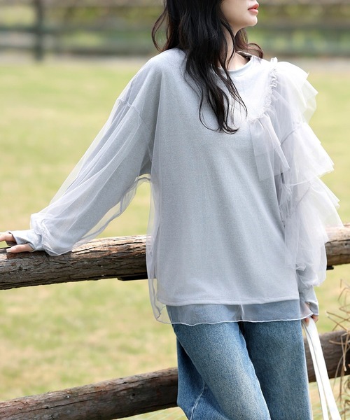 TeddyShop（テディショップ）の「【UVカット率 99％以上】レディース 長袖シースルーチュールティアードフリルラッシュガードトップス（ラッシュガード・レディース・グレー/アイボリー/ピンク/ブラック・M/L）」の20枚目の写真