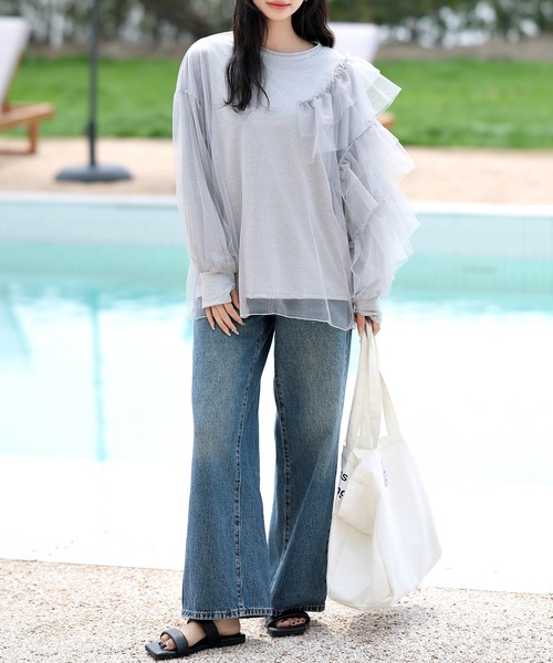 TeddyShop（テディショップ）の「【UVカット率 99％以上】レディース 長袖シースルーチュールティアードフリルラッシュガードトップス（ラッシュガード・レディース・グレー/アイボリー/ピンク/ブラック・M/L）」の22枚目の写真