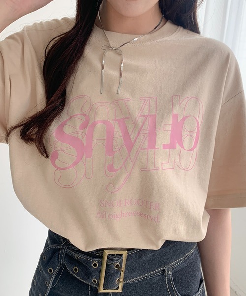 Teem Store(チームストア)の「【7色展開】フロントカサネロゴプリント Tシャツ(Tシャツ/カットソー・レディース・ブラック/アイボリー/ワイン/ホワイト/ライトグレー/グリーン/ベージュ・M/S)」の5枚目の写真