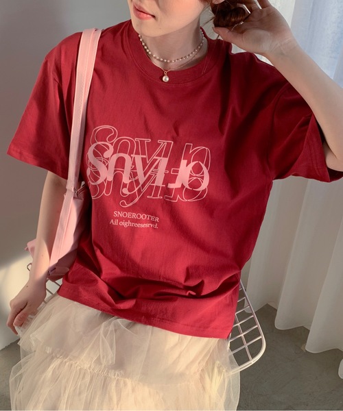 Teem Store(チームストア)の「【7色展開】フロントカサネロゴプリント Tシャツ(Tシャツ/カットソー・レディース・ブラック/アイボリー/ワイン/ホワイト/ライトグレー/グリーン/ベージュ・M/S)」の7枚目の写真