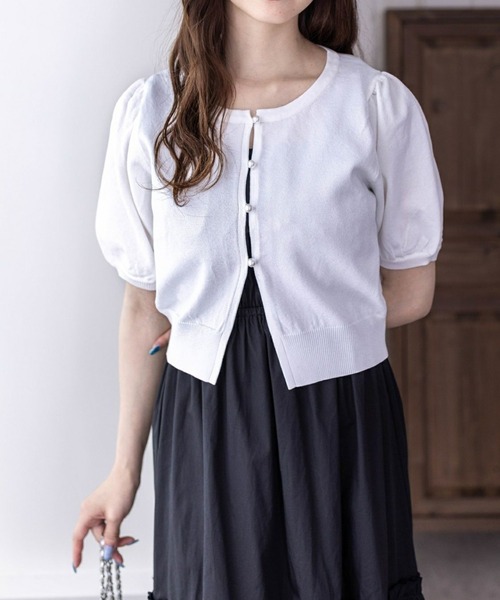 clear(クリア)の「パフスリーブラメニット半袖カーディガン≪2024SS≫(カーディガン/ボレロ・レディース・パープル/レッド/ブルーグレー/オフホワイト・F)」の2枚目の写真