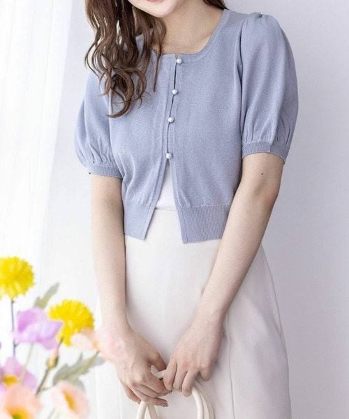 clear(クリア)の「パフスリーブラメニット半袖カーディガン≪2024SS≫(カーディガン/ボレロ・レディース・パープル/レッド/ブルーグレー/オフホワイト・F)」の3枚目の写真