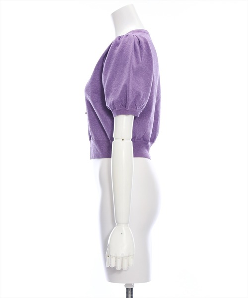 clear(クリア)の「パフスリーブラメニット半袖カーディガン≪2024SS≫(カーディガン/ボレロ・レディース・パープル/レッド/ブルーグレー/オフホワイト・F)」の6枚目の写真