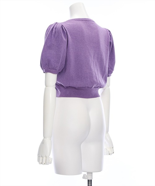 clear(クリア)の「パフスリーブラメニット半袖カーディガン≪2024SS≫(カーディガン/ボレロ・レディース・パープル/レッド/ブルーグレー/オフホワイト・F)」の7枚目の写真