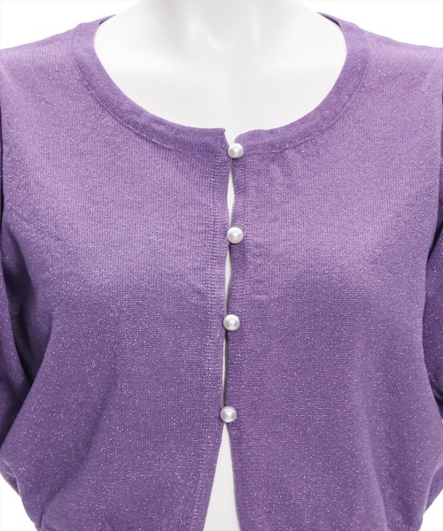 clear(クリア)の「パフスリーブラメニット半袖カーディガン≪2024SS≫(カーディガン/ボレロ・レディース・パープル/レッド/ブルーグレー/オフホワイト・F)」の10枚目の写真