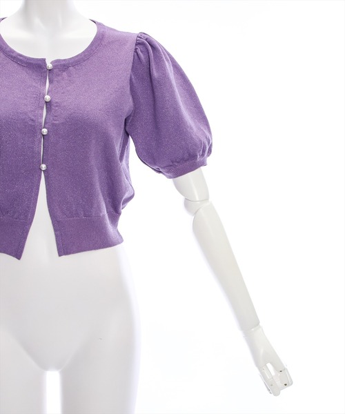 clear(クリア)の「パフスリーブラメニット半袖カーディガン≪2024SS≫(カーディガン/ボレロ・レディース・パープル/レッド/ブルーグレー/オフホワイト・F)」の9枚目の写真