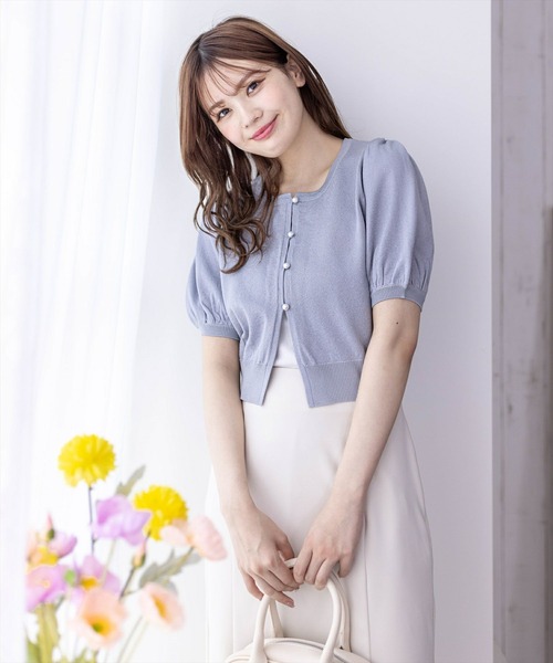 clear(クリア)の「パフスリーブラメニット半袖カーディガン≪2024SS≫(カーディガン/ボレロ・レディース・パープル/レッド/ブルーグレー/オフホワイト・F)」の13枚目の写真