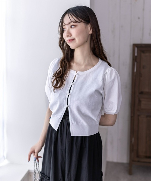 clear(クリア)の「パフスリーブラメニット半袖カーディガン≪2024SS≫(カーディガン/ボレロ・レディース・パープル/レッド/ブルーグレー/オフホワイト・F)」の16枚目の写真