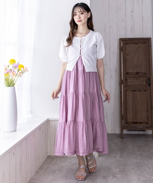 clear(クリア)の「パフスリーブラメニット半袖カーディガン≪2024SS≫(カーディガン/ボレロ・レディース・パープル/レッド/ブルーグレー/オフホワイト・F)」の17枚目の写真