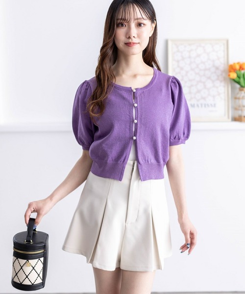 clear(クリア)の「パフスリーブラメニット半袖カーディガン≪2024SS≫(カーディガン/ボレロ・レディース・パープル/レッド/ブルーグレー/オフホワイト・F)」の21枚目の写真