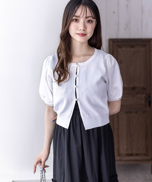 clear(クリア)の「パフスリーブラメニット半袖カーディガン≪2024SS≫(カーディガン/ボレロ・レディース・パープル/レッド/ブルーグレー/オフホワイト・F)」の15枚目の写真