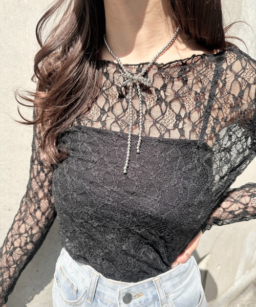 mellowneon（メロウネオン）の「レーストップス/レースブラウス/レースインナー（シャツ/ブラウス・レディース・アイボリー/ブラック/ホワイト・FREE）」の12枚目の写真
