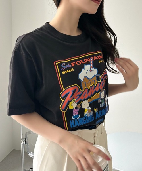SNOOPY（スヌーピー）の「【PEANUTS/SNOOPY】別注 ピーナッツ スヌーピー 「CINEMA」ヴィンテージ風Tシャツ（Tシャツ/カットソー・レディース・アイボリー/ネイビー/ブラック・S/M/L/XL）」の13枚目の写真