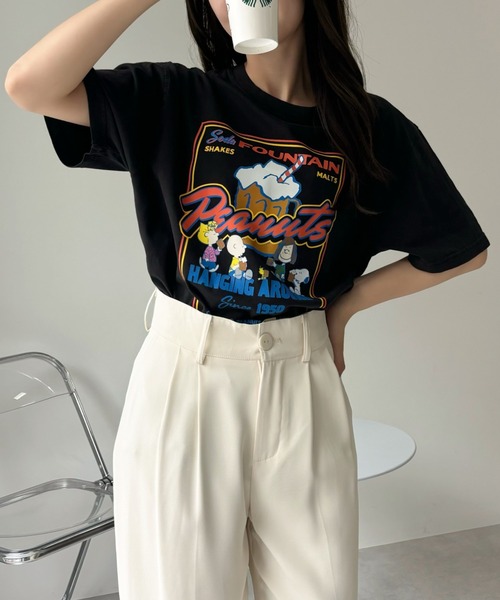 SNOOPY（スヌーピー）の「【PEANUTS/SNOOPY】別注 ピーナッツ スヌーピー 「CINEMA」ヴィンテージ風Tシャツ（Tシャツ/カットソー・レディース・アイボリー/ネイビー/ブラック・S/M/L/XL）」の14枚目の写真