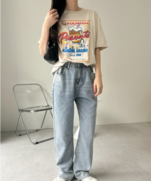 SNOOPY（スヌーピー）の「【PEANUTS/SNOOPY】別注 ピーナッツ スヌーピー 「CINEMA」ヴィンテージ風Tシャツ（Tシャツ/カットソー・レディース・アイボリー/ネイビー/ブラック・S/M/L/XL）」の7枚目の写真